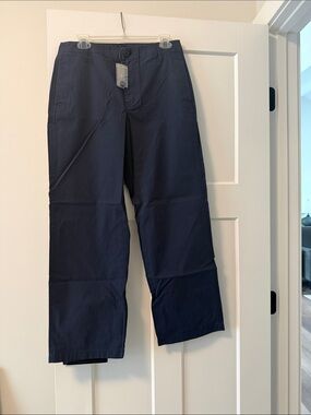 J. Crew Navy Wide-Leg Cotton Trousers